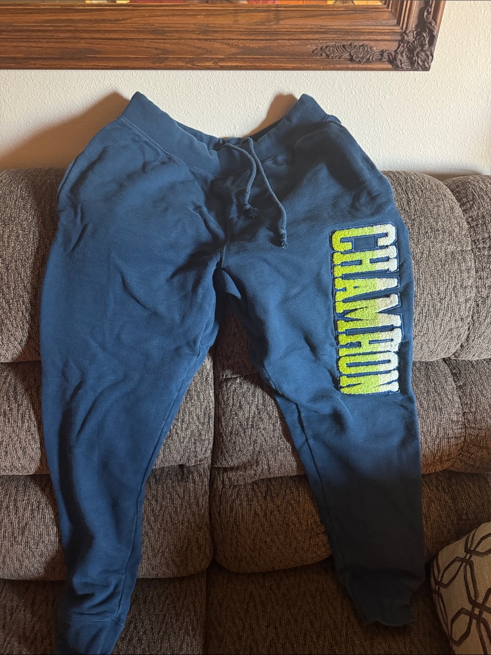 Champion Navy Sweatpants with Yellow Accent Logo